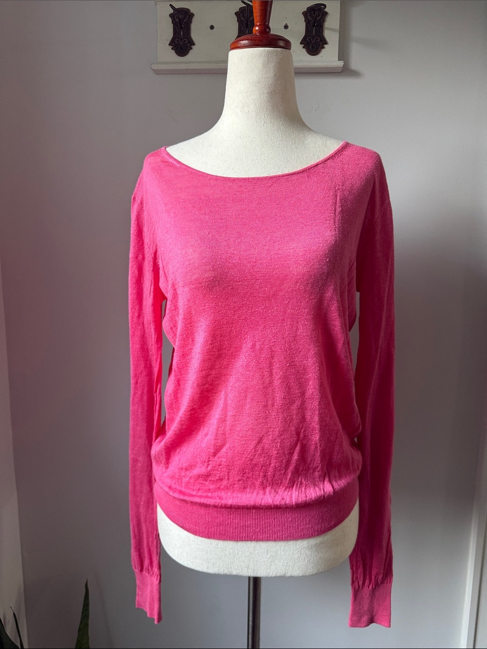 Theory Fuchsia Boatneck Linen Long Sleeve Sweater Lightweight Small